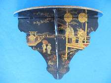 Original Victorian Papier Mache Large Collapsible Wall Shelf Oriental Design
