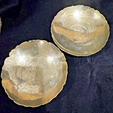 Vintage Brass Footed Plates With Different Etched Designs Made In China ?