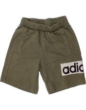 ADIDAS Boys Graphic Sport Shorts 9-10 Years Khaki Cotton RA17