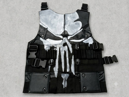 Mens black leather skull vest - leather,