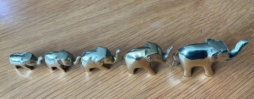 Brass elephant family set 5 - brass, of
