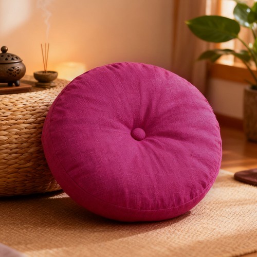 Round linen cushion pillow - linen,