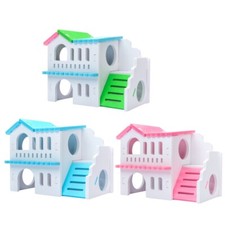 Wooden Hamster Playground Platform Rodents Toy Natural Living Hideout Toy