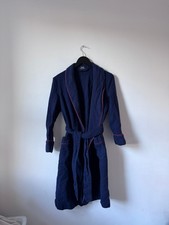 Budd Dressing Gown Robe in Navy Wool Flannel, S