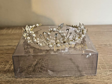 Bridal prom fancy dress diamante faux pearl tiara in box