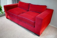 Stunning George Smith Square Club Large 2 Seater Sofa Red Woven Fabric Rrp£9000 