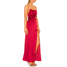 NBD Red Satin Maxi Slip Dress