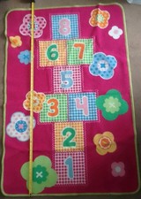 Children's Hopscotch Rug Pink With Flower Pattern . Size approx. 120cm X 80cm