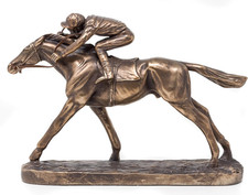 Galloping Racehorse & Jockey Sculpture - Cold Cast Bronze Horse Racing Figurine