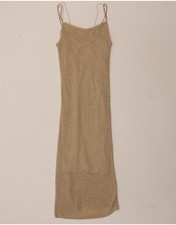 VINTAGE Womens Sleeveless Crochet Maxi Dress One Size Gold Viscose DV45