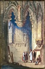19th C watercolour painting, the Church of St Laurent Rou. After Samuel Prout