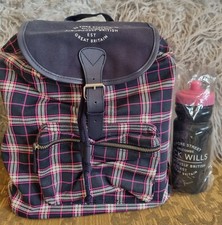 Jack Wills Tartan Plaid Rucksack Navy Pink & Water Bottle