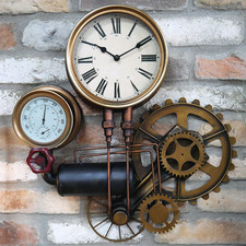 Industrial Wall Clock Retro Large 53cm Vintage Style Metal Gears Valve Dials