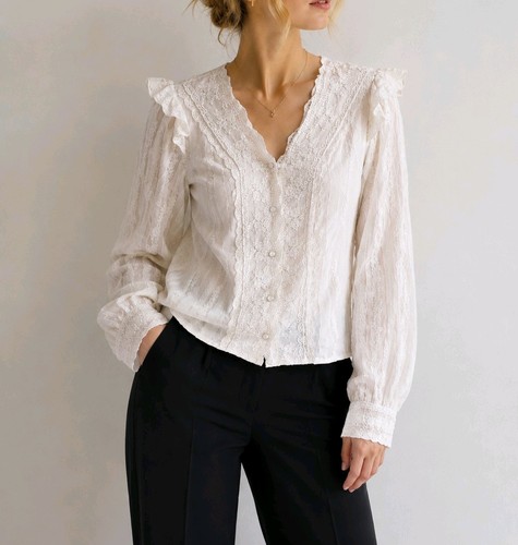 Cream lace ruffle collar long - cream,