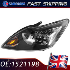 FOR Ford Focus Mk2 2008-2011 Black Chrome Front Headlight Headlamp 1 Piece LH