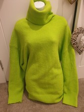 Zara Apple Lime Green Bright Turtleneck Jumper / Dress Medium 12 14 kermit 