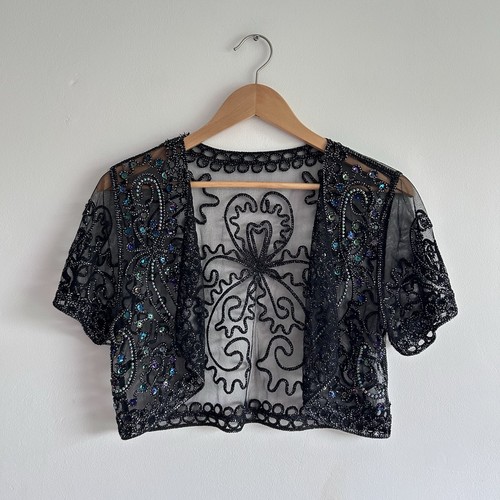 Vintage 90s sheer black sequin - black,