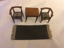 WOODEN DOLLS HOUSE FURNITURE PLUS RUG