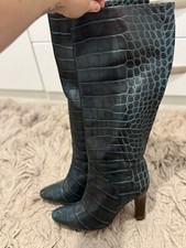 Vintage 2006 Karen Millen Green Leather Mock Croc Knee High Boots UK5 Cost £250
