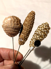 ANTIQUE VINTAGE LOT OF 5 HATPINS LARGE HEADS SEQUINS BRAID ETC BOHO GLAM (J24)