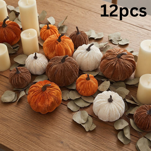 12pcs velvet pumpkins autumn - pumpkins,