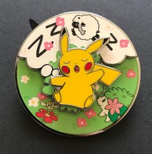 Pikachu Sleepy Spring Pin Badge Pokemon Centre 2022 Metal Spinning Scenes Wooloo