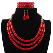 African Beads Earrings Necklace Bracelet Set Nigerian Wedding Jewelry Supplies