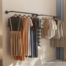 2x Versatile Industrial Pipe Clothes Rack Wall Mounted Closet T-shirt Scarf Tidy