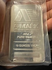 A-MARK 10 OZ. .999 SOLID SILVER BAR SEALED IN PACKAGE