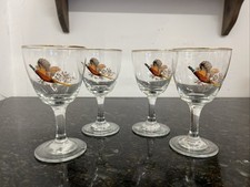 Set of 4 Vintage Pheasant Wine Glasses Gold Rim Country Sports 13cm