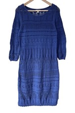 MONSOON Crochet Knit Dress - Size M UK 10 - Royal Blue Jumper Boho Shift Cotton