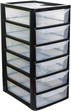 A4 Slim Plastic Black/Clear Drawer Storage Unit Multi Purpose Organiser Cabinet