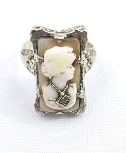Antique 14k white gold cameo - antique,