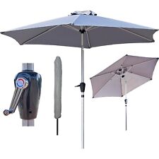 Garden Table Parasol Patio Crank Handle Umbrella Shade Light Grey Tilting 2.7M