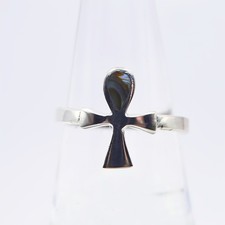 Silver Ankh Ring Tiny Cross of Life 925 Sterling Paua Shell Egyptian Protection