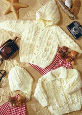 Knitting Pattern Babies & Toddler Aran Raglan Jackets/Hat With Hood/Collar 16-24