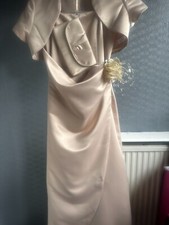 Gold Bridesmaid Dress with matching Bolero Jacket (Size 16),  purse & hair clip.