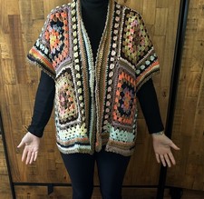 Handmade Crochet Granny Square Cardigan | Retro Festival Style | M/L | 1970s