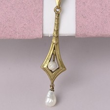 Antique Edwardian 10k Yellow Gold Pearl Lavaliere Pendant