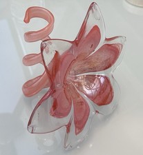 Vintage Hand Blown Orange Art Glass Flower Sculpture