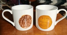 Pair of Digestive Biscuit Mugs, Next Novelty Ceramic Tea or Coffee White Cups