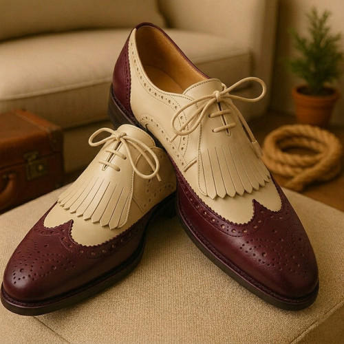 Mens handmade burgundy beige - mens,