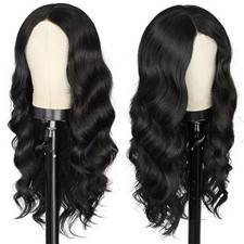 Women Black Long Curly Wigs Ladies Natural Wavy Hair Cosplay Party Wig