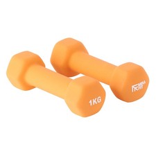 2 x 1kg Orange Hex Dumbbells Weights Aerobic Exercise Dumbells Ladies/Mens #743