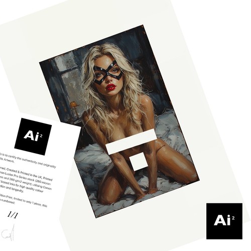 Art print black cat - black,