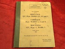 WW2 Military British Army 25 PR. Pounder Field Gun No 27 Limber Handbook Manual
