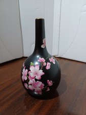 Carlton Ware Black with Pink Blossom Pattern Bud Vase