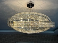 Chrome Crystal Rings Ceiling Light. Crystal glass beads. Bulbs Included. 