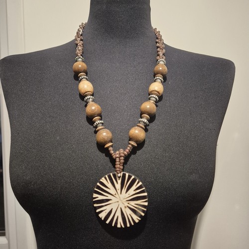 70s boho chunky brown wood - boho,