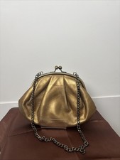 Vintage Hobbs Gold Bronze Leather Chain Strap Clutch Bag